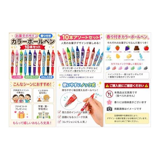 10-Piece Scented Knock-Type Color Ballpoint Pen Set - Funbox Novelty Stationery, Snack Design, Perfect for Gifts, Party Favors, Kids' Events, School