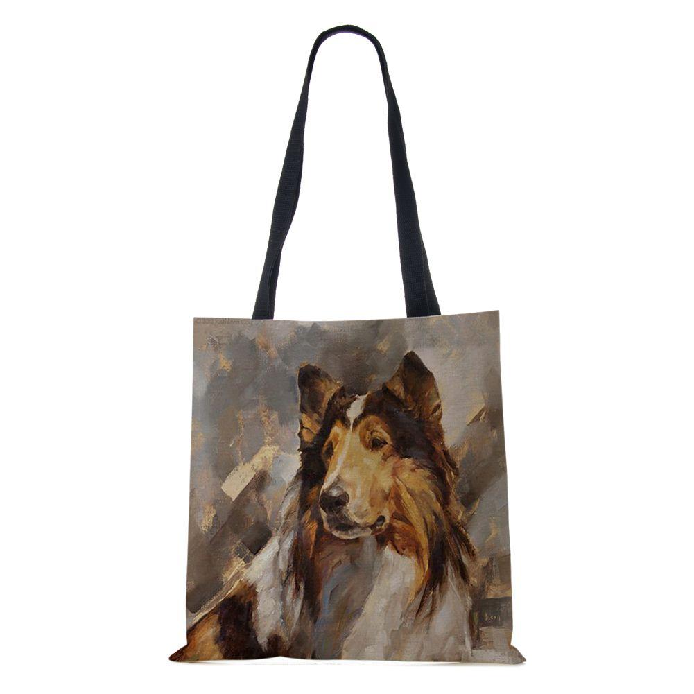 Women Shoulder Bag Shopper Travel Harajuku Canvas Casual Handbag Eco Reused Oil Painting Dog Large Capacity Tote Books Bag CLE