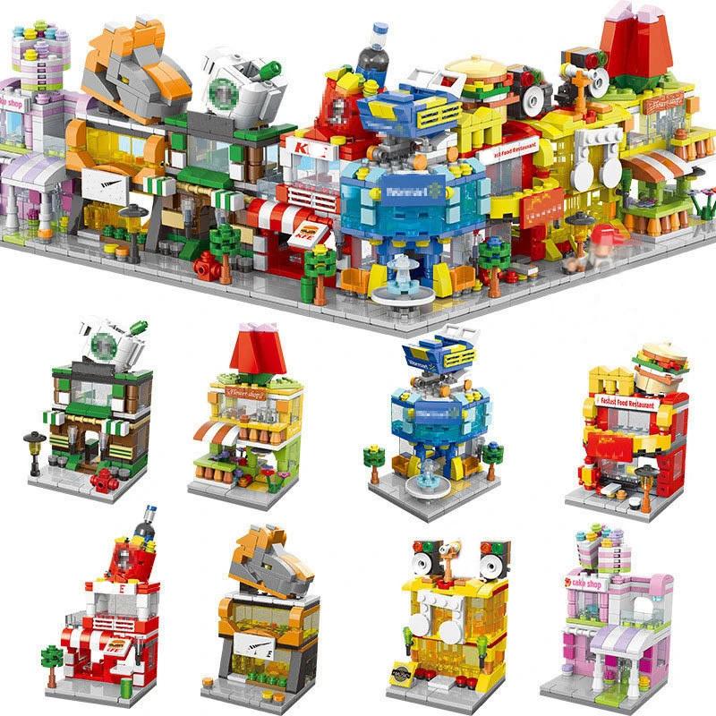 DIY Architecture Mini City Store Street View Food Snake House Building Blocks Classic Movie Model Toys For Kids Girl And Boy