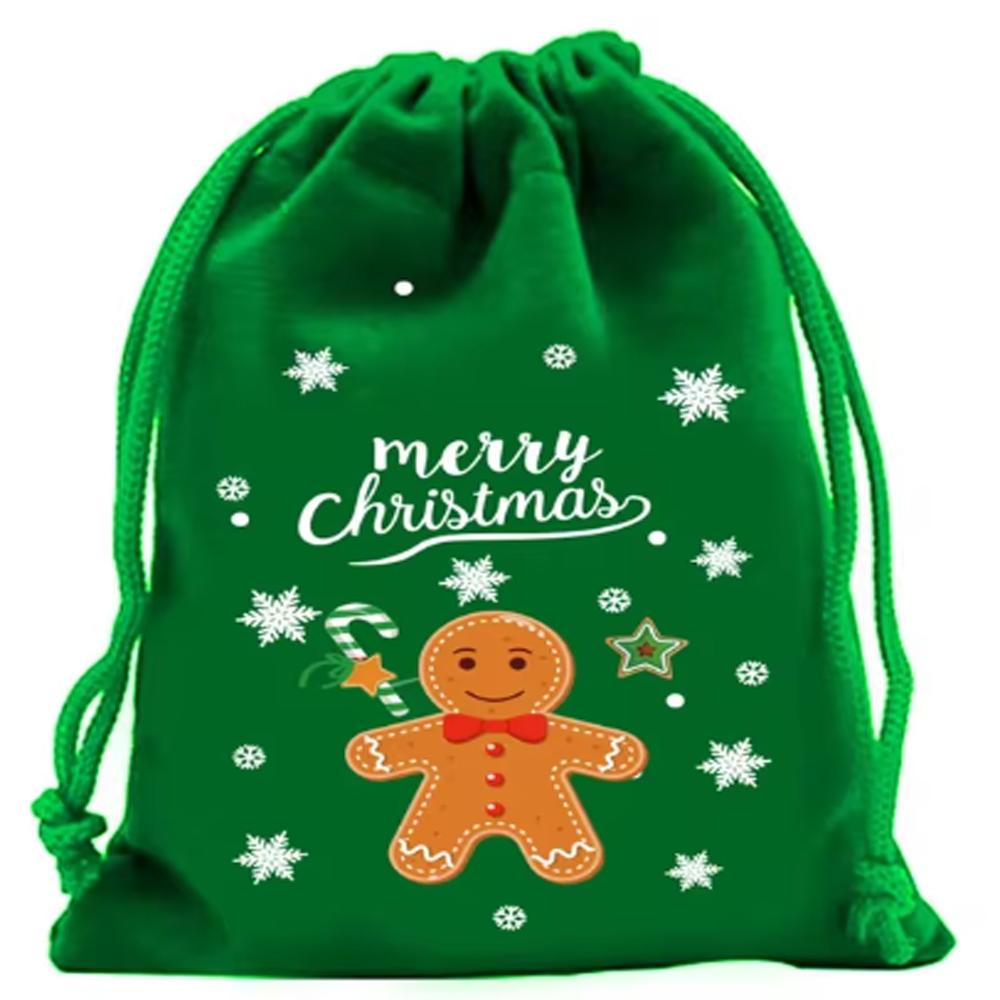 5Pcs Merry Christmas Velvet Bags Green/Red/Blue Drawstring Pouch Candy Gift Bag Jewelry Packaging Bags Xmas New Year Supplies