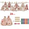 24pcs Linen Christmas Gift Bags with Gilded Christmas Patterns Chocolate Candy Packaging Gift Bags Drawstring Bags
