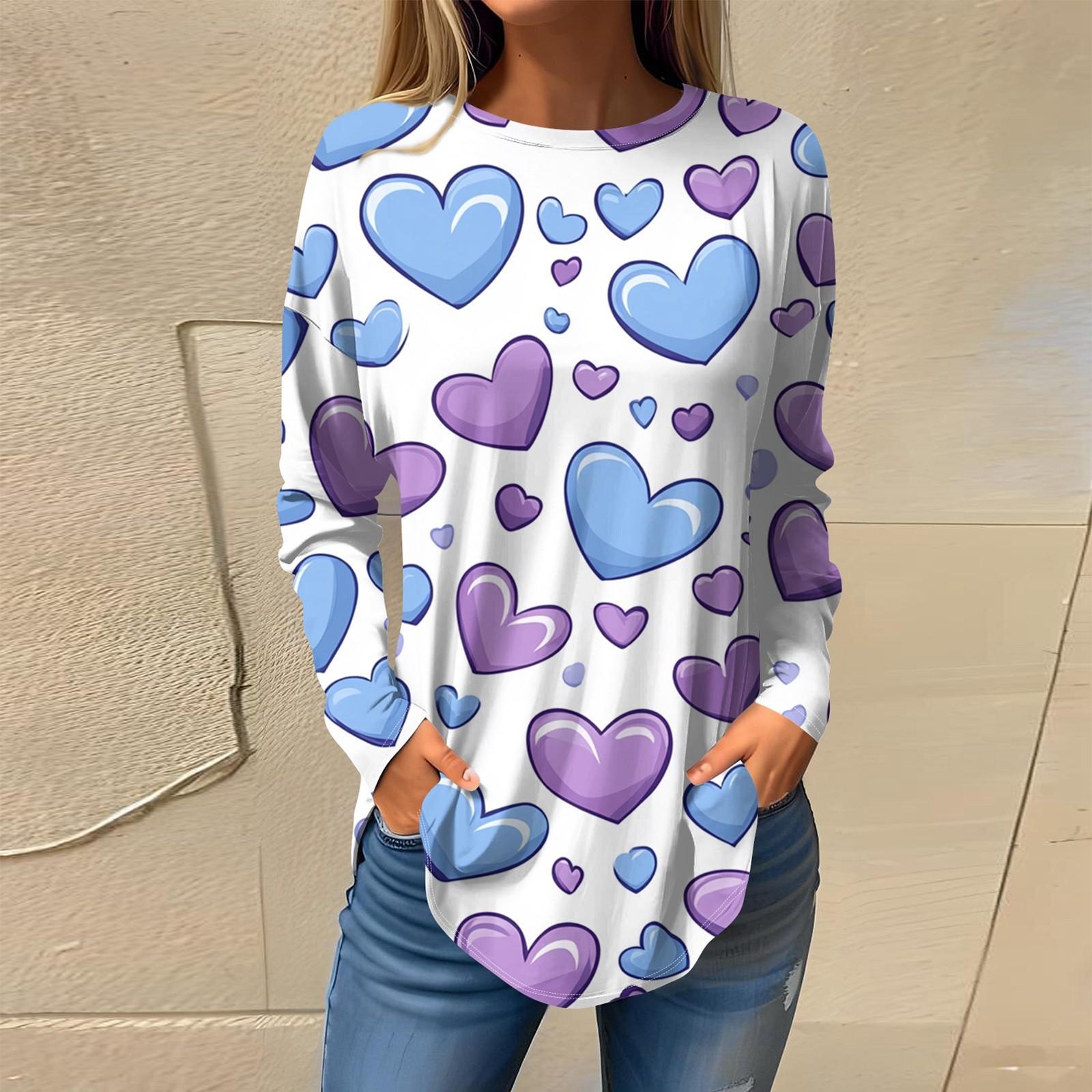 

Футболки женские осенние повседневные рубашки с длинным рукавом толстовка винтажный графический принт топ пуловер ко Дню святого Валентина S