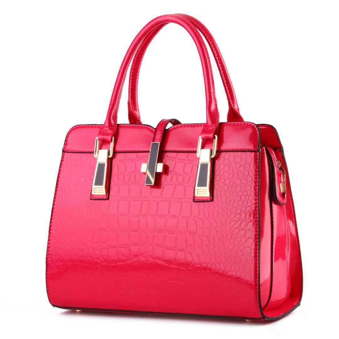 

Women s bag stone pattern bright leather large capacity portable women s bag commuter styling fashion platinum bags 33*15*24*15 розы красного