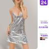 Female Sleeveless Sexy Sequin V-neck Camisole Short Skirt