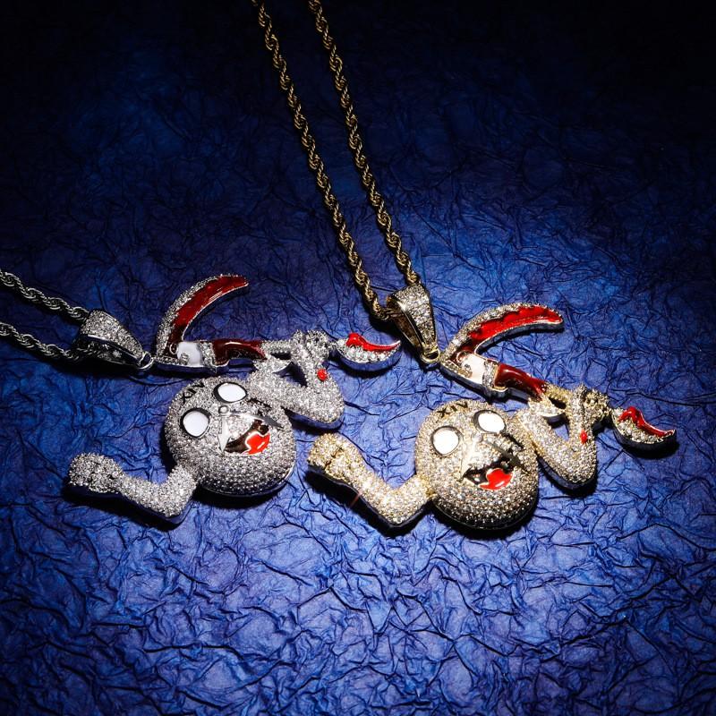 Hip Hop Classic Cartoon Character Scythe Monster Copper Zircon Pendant Necklace Gold