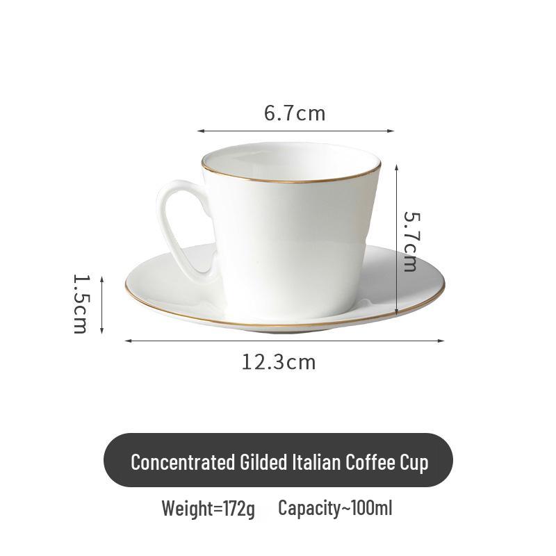 Pure White Bone China Espresso Cup & Saucer with Gold Rim, 80ml