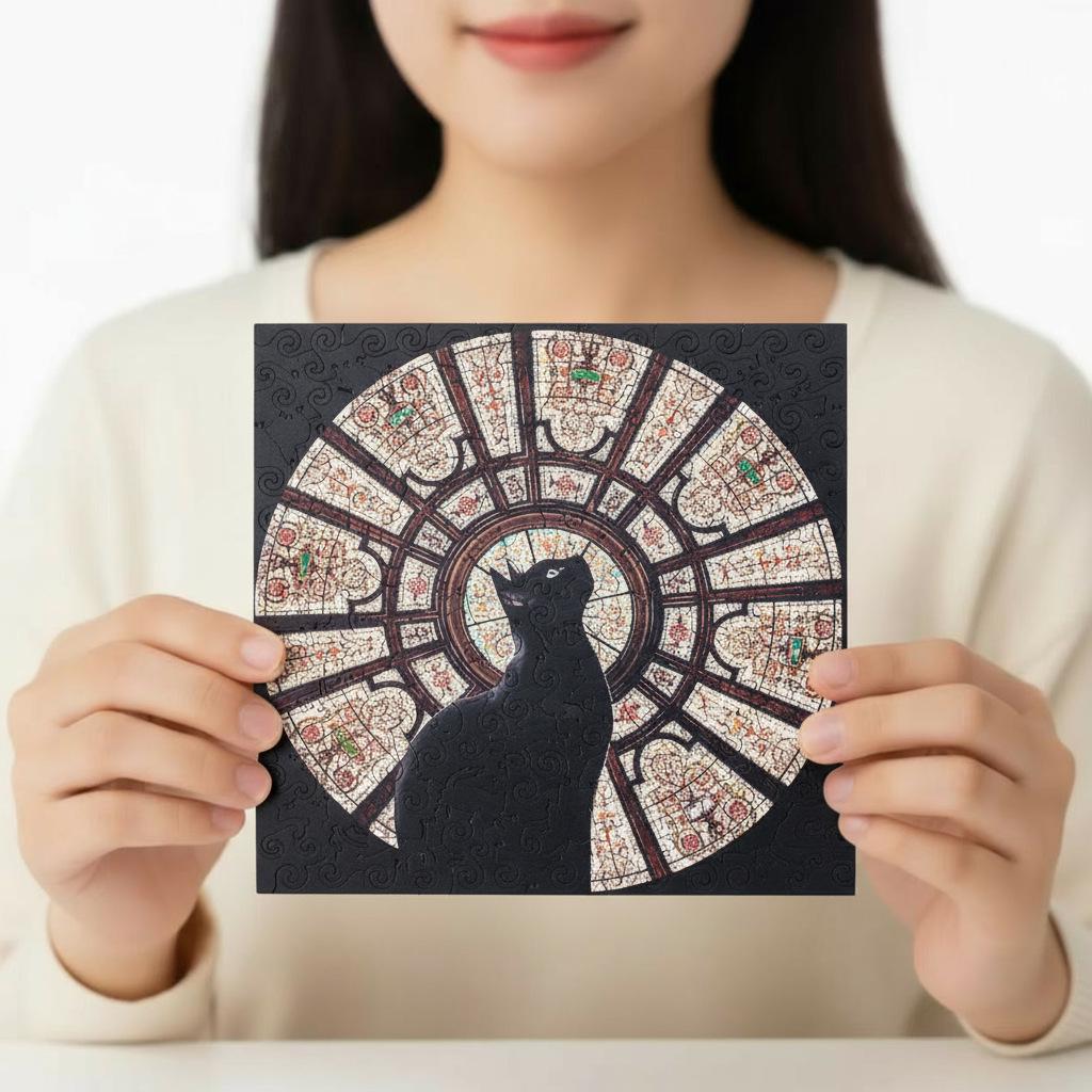 Cat and Red Church Irregular Jigsaw Puzzle: Immersive Educational Wooden Art Gift for Kids  Birthdays