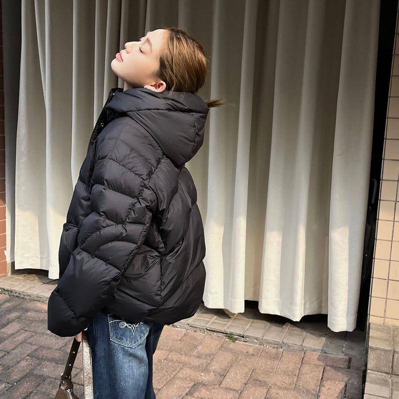 Übergroße Damen Daunenjacke mit Kapuze Winter Braun Langärmlig Pufferjacke Damen Oberbekleidung Warm