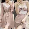 Damen Patchwork Spitze Twinset Robe Set Kimono Bademantel Kleid Sexy Nachtwäsche Nachthemd Dessous Seidiges Satin Home Dress Lounge Wear