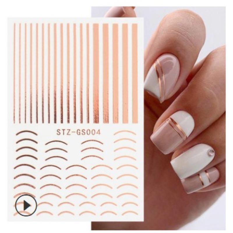 Graffiti Strips Nail Stickers for Women Nail Art Decorations Rose Gold Abstract Line Spring 3D Slider for Manicure Polish Tattoo