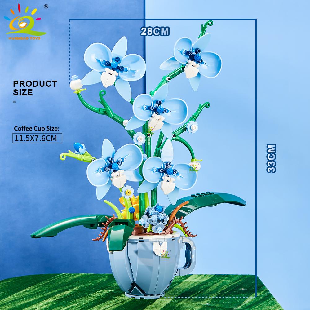 Květinová Orchidej Kávový Šálek V květináči Stavebnice 3D Kytice MOC Kostky Stavebnice DIY Domácí Dekorace Rostliny na Stůl