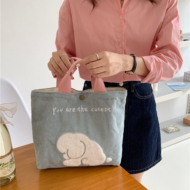 Fresh Sweet Style Embroidered Canvas Tote Bag Soft Lightweight Handheld Design