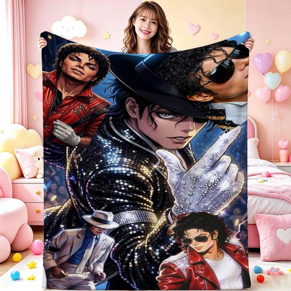 Michael Jackson Pop Theme Blanket Cozy Warm Fleece Blanket For Camping Travel Party Decor Great Holiday Gift