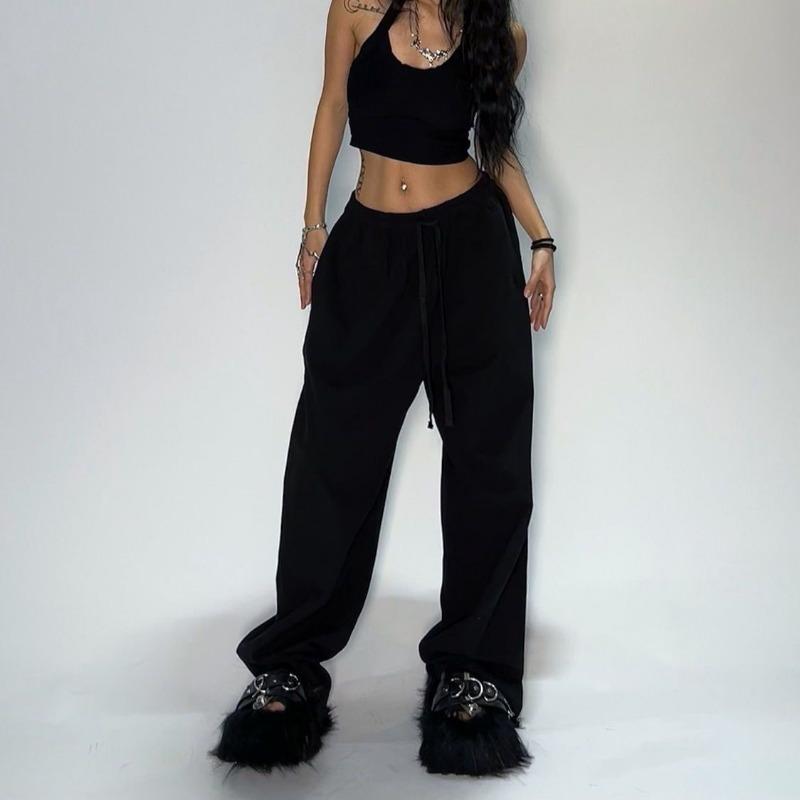 Damskie Casualowe Gładkie Spodnie Dresowe z Wysokim Stanem, Sznurowane, Luźne Joggersy, Klasyczne Baggy Streetwear, Damskie Spodnie Sportowe do Tańca