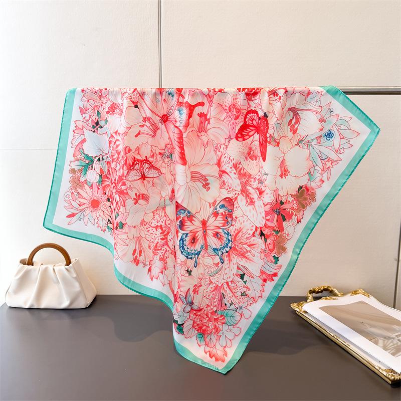 

70*70Cm Spring Summer Women Scarf Silk Butterfly Print Satin Beach Scarves Shawl Headband Hijab Bandana Wrap Bufanda 70x70cm