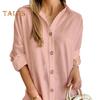 Fall Spring Women Dress Shirt Type Single-breasted Split Hem Loose Solid Color Buttons with Cufflink Above Knee Length Mini Dress