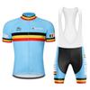 2026 Belgique Course Cyclisme Maillot Homme Manches Courtes Ensemble Costume VĂ©lo VTT VĂȘtements Triathlon Combinaison RĂ©tro Short Ă Bretelles ĂtĂ© Bleu