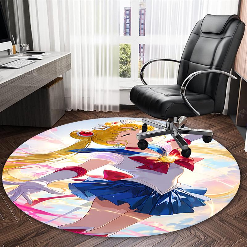 1pc Sailor Moon Carpet, Round Rug, Comfortable, Suitable for Entryways, Living Rooms, Office, And Bedrooms, Christmas Decoration