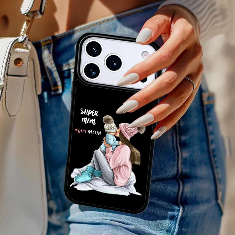 Super Mom Baby Girl Boy Phone Case For iPhone 17 Air 14 15 13 12 Max Cover For Apple 16e 11 Pro Max Plus Coque
