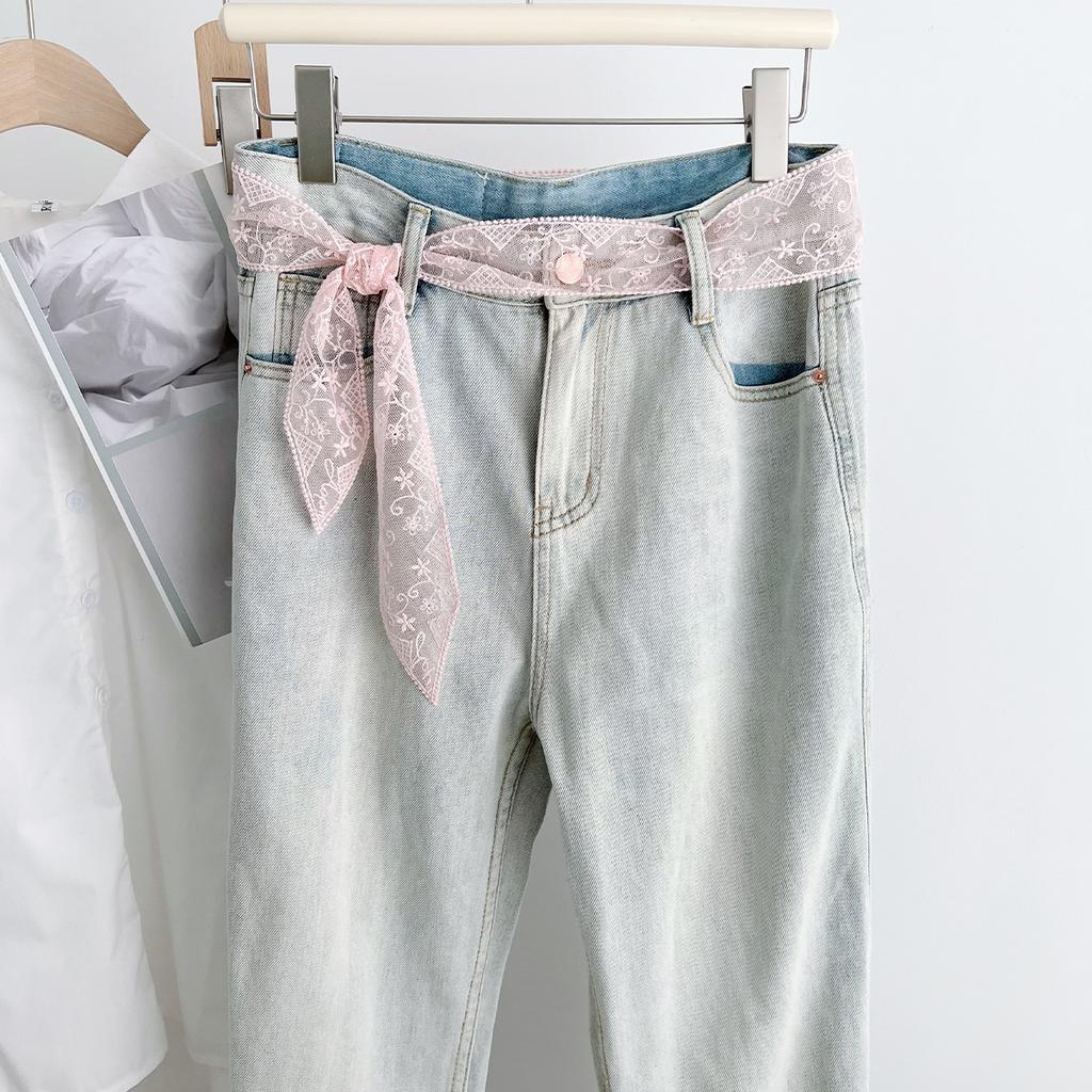 Ins Wind Lace Long Streamer Small Silk Scarf Female Super Fairy Headband Tied Hair French Thin Scarf Multi-Function
