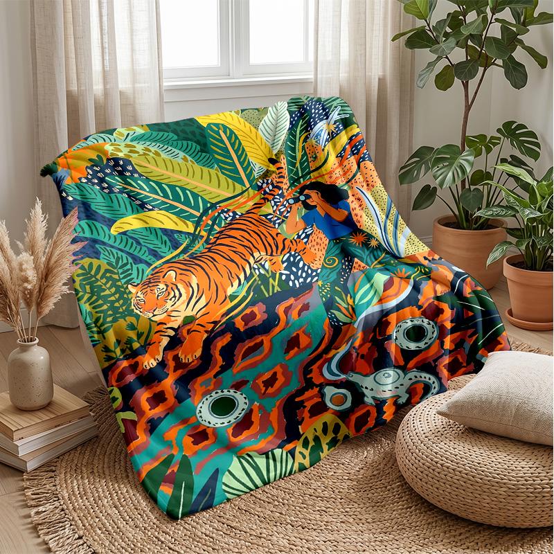 Jeweled Tiger Portrait Theme blanket Lightweight Warm Flannel Blanket Decorative Throw Blanket for Home Decoration