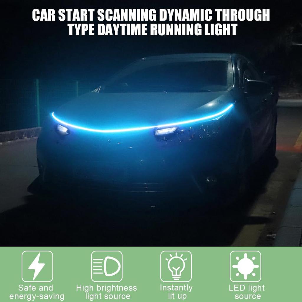 Car Hood Light Strip, 71 Inch Silicone Flexible Daytime Vehicle LED Running Lighting with Dynamic Scan Start Up Effect, Waterproof Auto Exterior Lamp