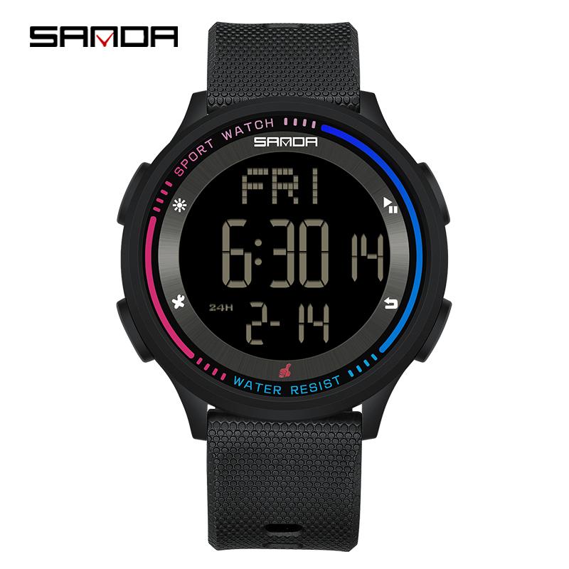 SANDA LED Digital Movement Teenager Students Hand Clock Trendy Outdoor Sports Water Resistant Mode Wristwatch Top Men Watch