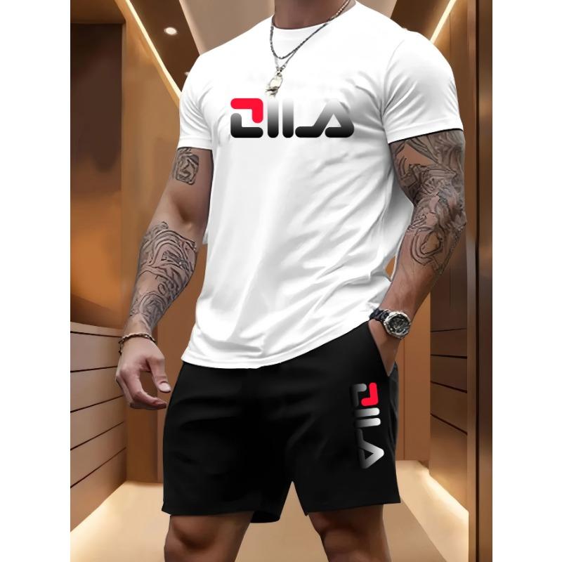 Herren Sommer Strand Sportanzug Lässig Outdoor Basketball Sport Bequem Zweiteiliges Set mit Modischem Lockerem T-Shirt und Shorts