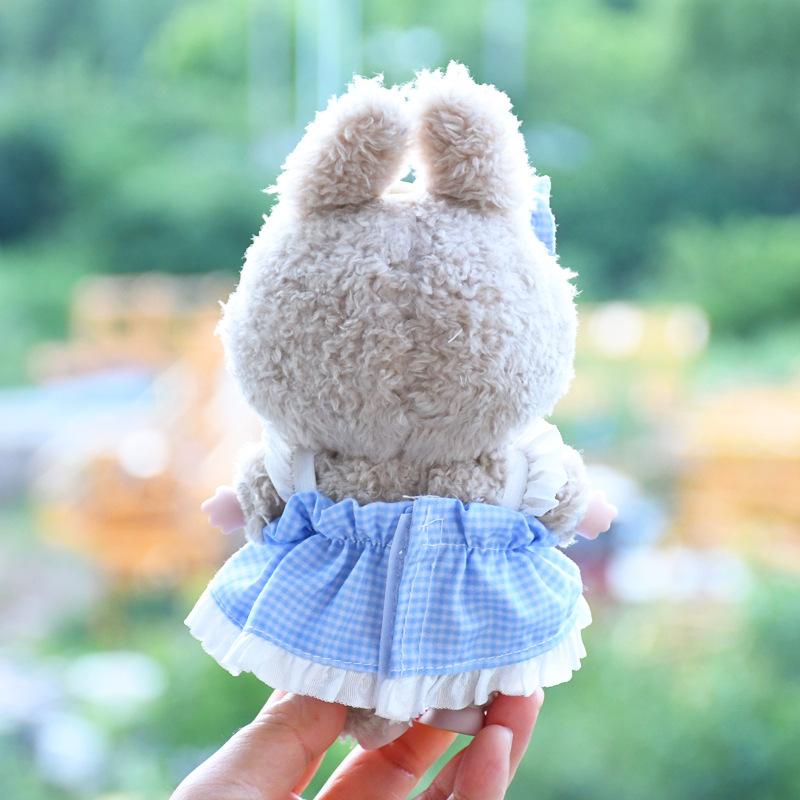 Only Clothes, Excluding Dolls, Blind Box 17cm Pendant Accessories, Canvas Clothes, Blue Checkered, Camisole Skirt, Keychain, Labubu Doll Dress