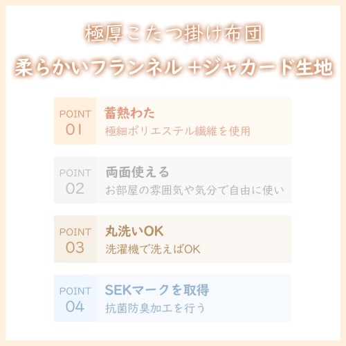 Housecover Kotatsu Comforter, Square, Warm, Winter Comforter, Flannel, Reversible, Double-Sided, Thick, Heat-Retaining Fill, Washable, Anti-Static, No