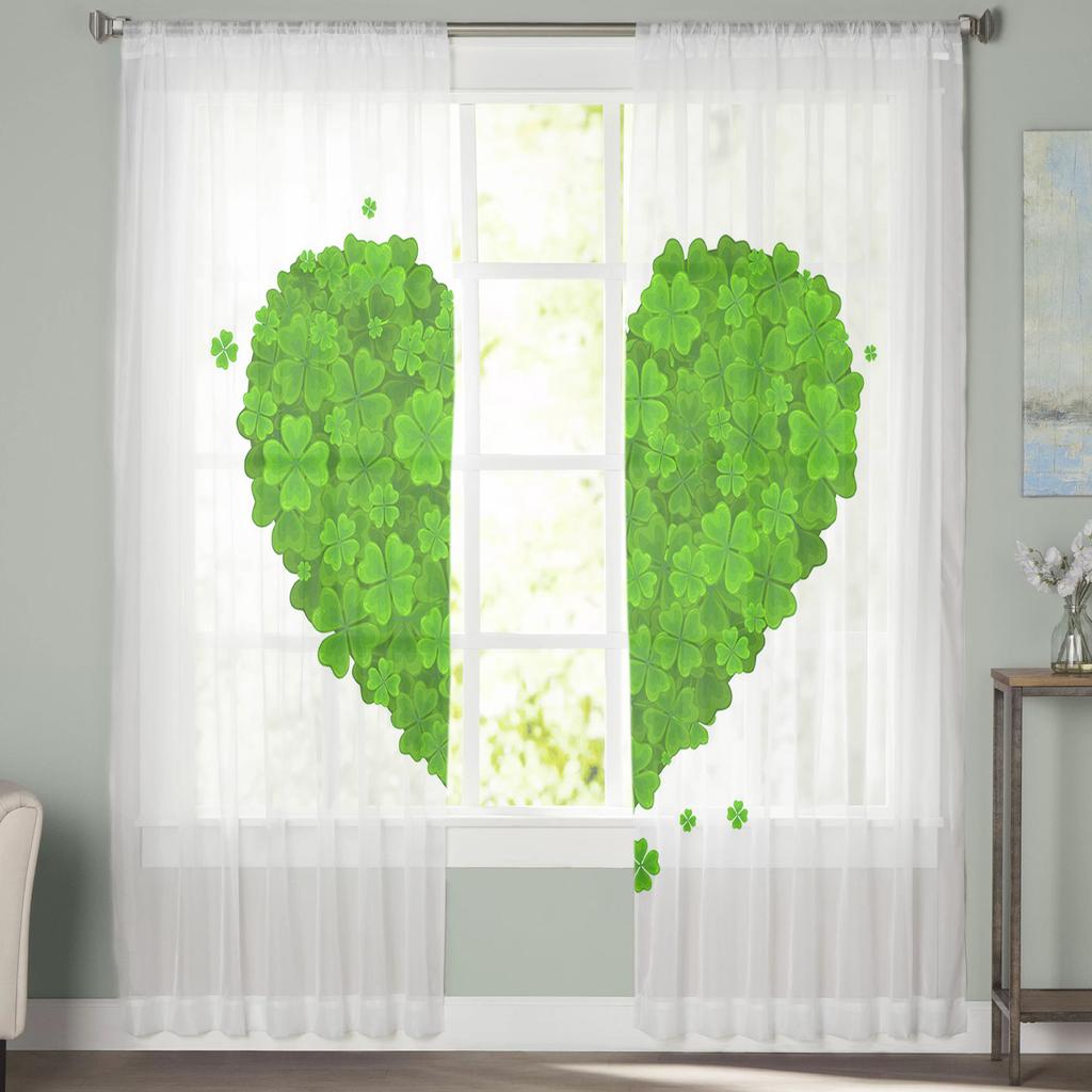 Szczęśliwa Czterolistna Koniczyna Tiulowe Zasłony Do Salonu Kuchni Przezroczysta Woalowa Zasłona Panele Okienne Sypialni