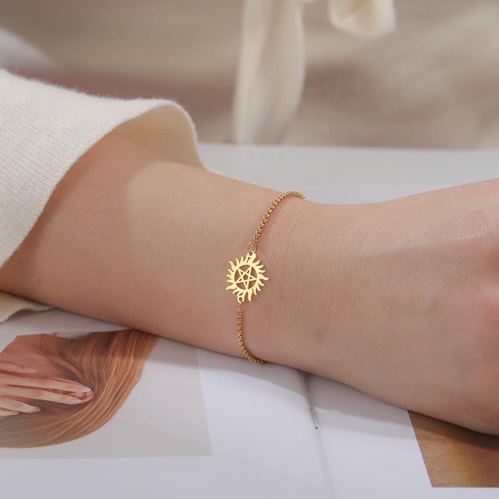 Dawapara Vintage Pentagram Bracelet Sun Supernatural Pentacle Charm Bracelet Wiccan Couple Jewelry Stainless Steel Gift