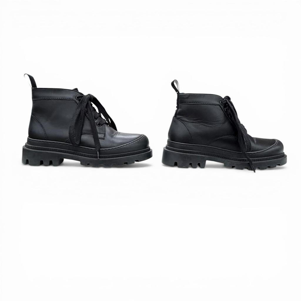 Great LOEWE short boots Mid-cut combat boots black leather Women 36 L815285X72 Used
