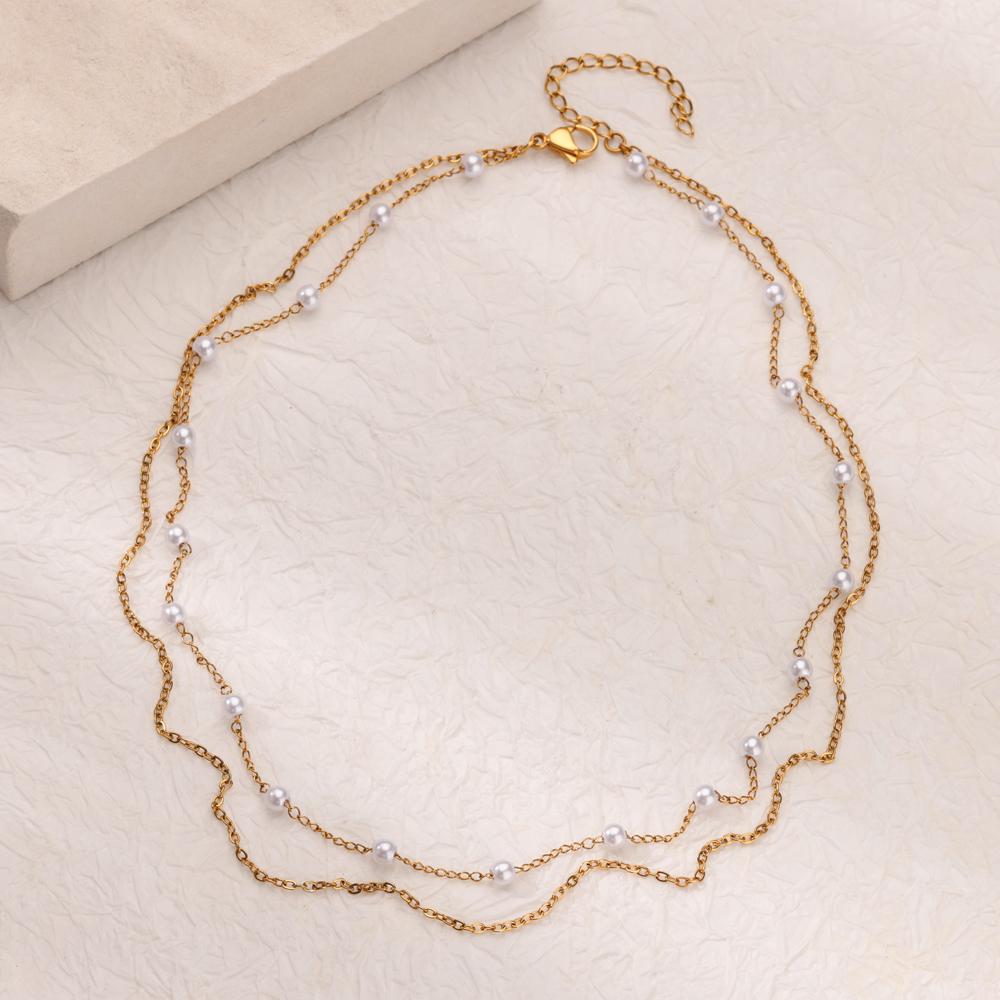 Dainty Imitation Pearl Pendant Necklace For Women Stainless Steel Gold Color Chain Elegant Wedding Christmas Jewelry Gift