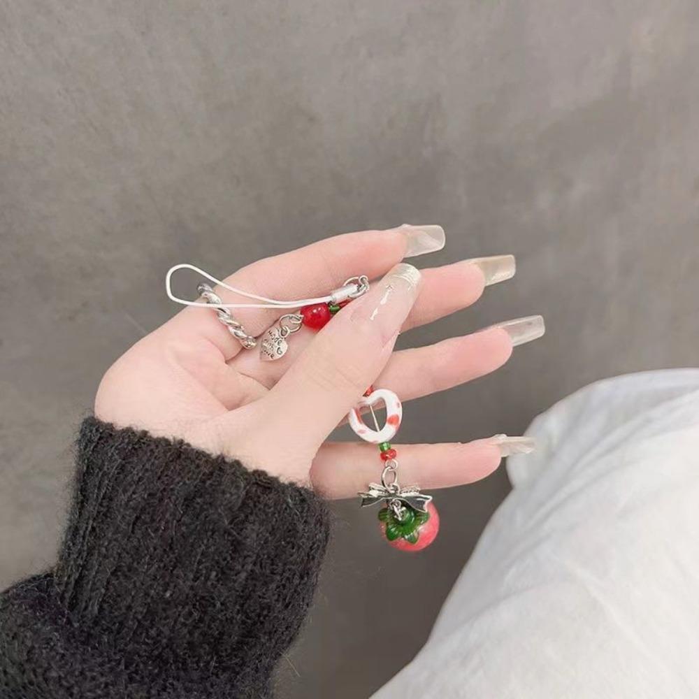 Bag Hanging Strawberry Beads Phone Chain Sparkling Car Keyring  Bag Decor