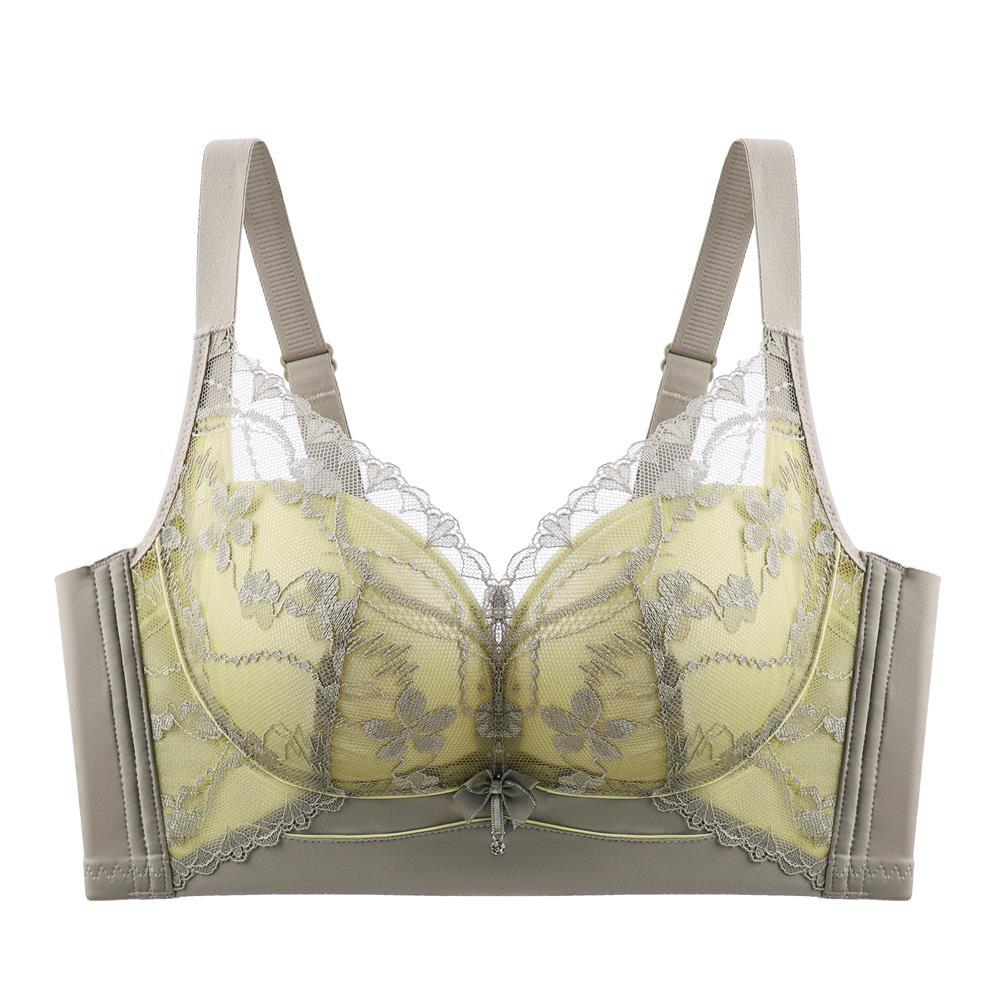 

Adjustable bra gathers comfortably, no steel rim, medium thickness, slippery cup, closed breasts, lace, sexy bra cover 40/90AB зелений