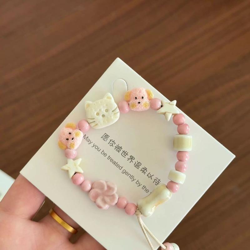 Cute puppy & kitten bracelet - ceramic cartoon high-value couple & bestie bracelet