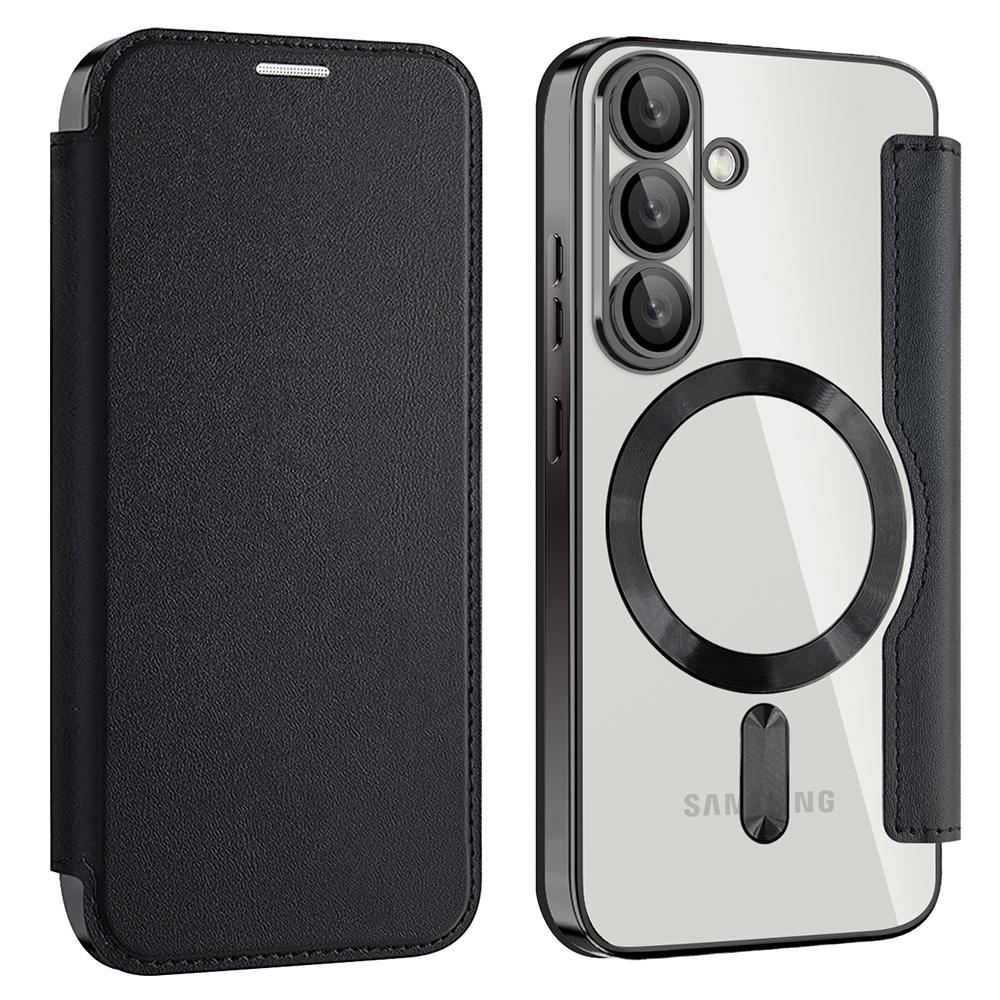 

Чехол для Samsung Galaxy S25+, совместимый с кожаным чехлом для телефона MagSafe RFID Blocking Black