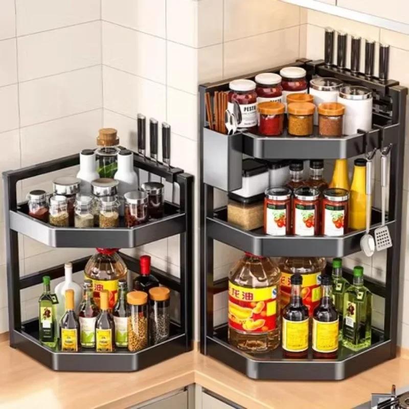 Punch-Free Multi-Layer Stainless Steel Spice Rack - Corner Triangle Shelf for Kitchen Storage