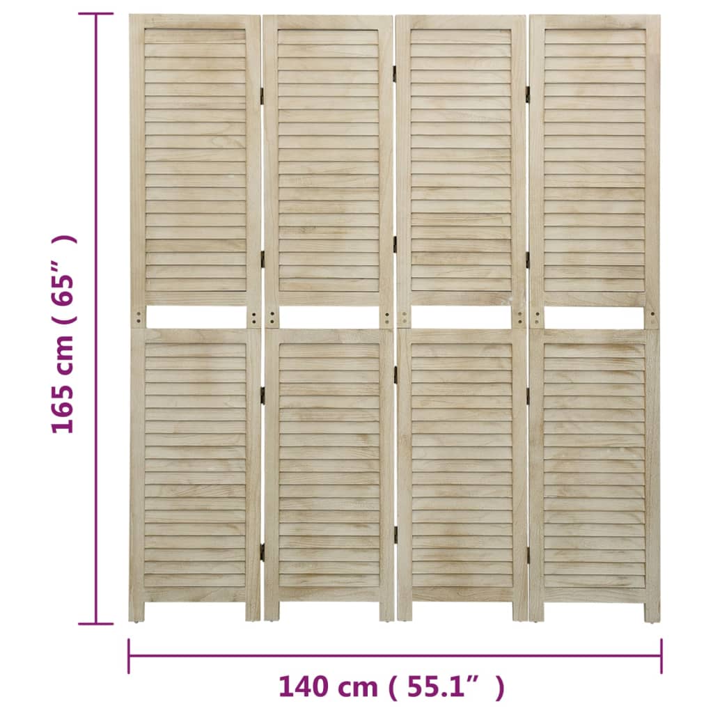 4 Piece Room Divider 140 x 165 cm Solid Paulownia Wood