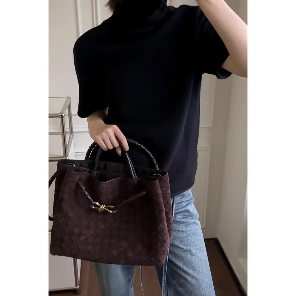 New women's bag frosted leather metal rope buckle leather woven niche simple large-capacity portable shoulder bag