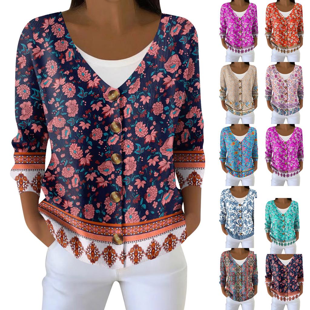 Damemote Langermet Christmas Snowman Snowflake Print Jakke Cardigan