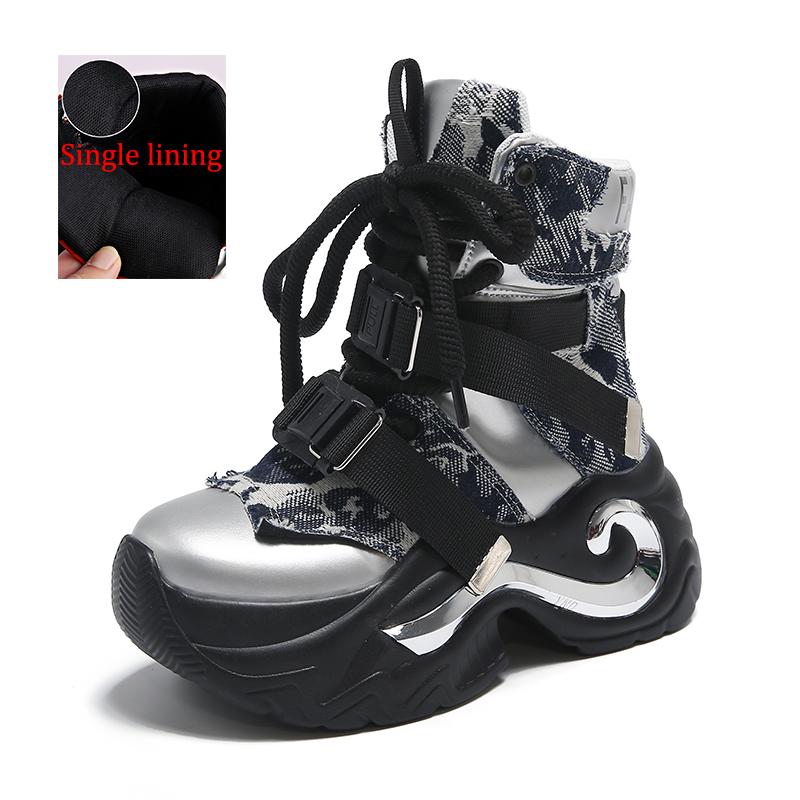 Mote Mote Chunky Platform Motorsykkelstøvletter Dame Denim Lappverk Snørestøvletter Dame Tykk Såle Sklisikre Punk Goth Sko