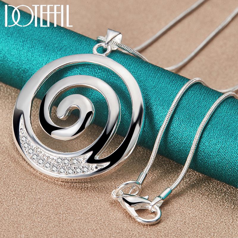 

DOTEFFIL 925 Sterling Silver AAA Zircon Round Spiral Pendant Necklace 16-30 Inch Chain For Woman Man Charm Wedding Jewelry 45cm