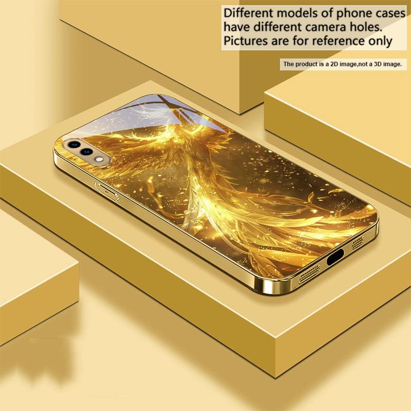 The golden red phoenix For Samsung A 01 52S A04 A05S A10 A12 13 22 23 24 36 42 M02 Note 10 20Ultra 8 9 Golden glass phone case