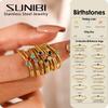 SUNIBI Stainless Steel Birthstone Ring for Woman Gold Color Simple Style Ring Festival Party Fashion Jewelry