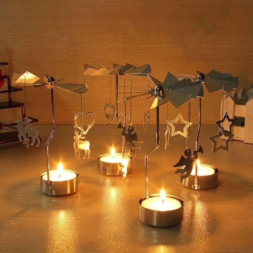 Metal Rotating Candle Holder Rotating Mechanism Transfer Windmill Tea Light Holder  Romantic Dinner