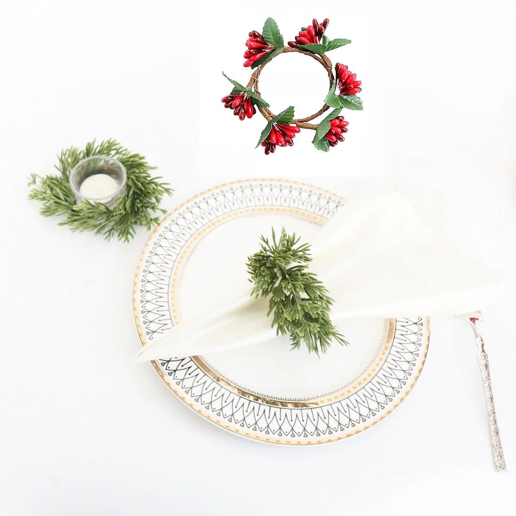 Kroužky, Věnce z červených bobulí, Vánoční dekorace Jehelní kroužky na ubrousky
