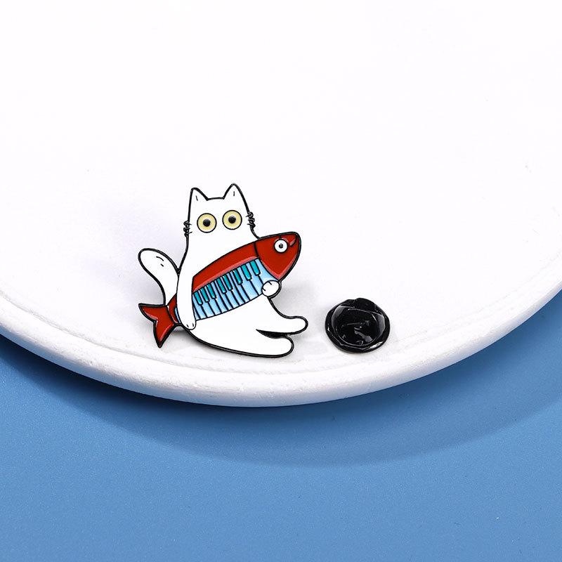 Cartoon Cat Brooch Symphony Orchestra Series Violin Piano Musical Instrument Combination Metal Badge Gift Ornament