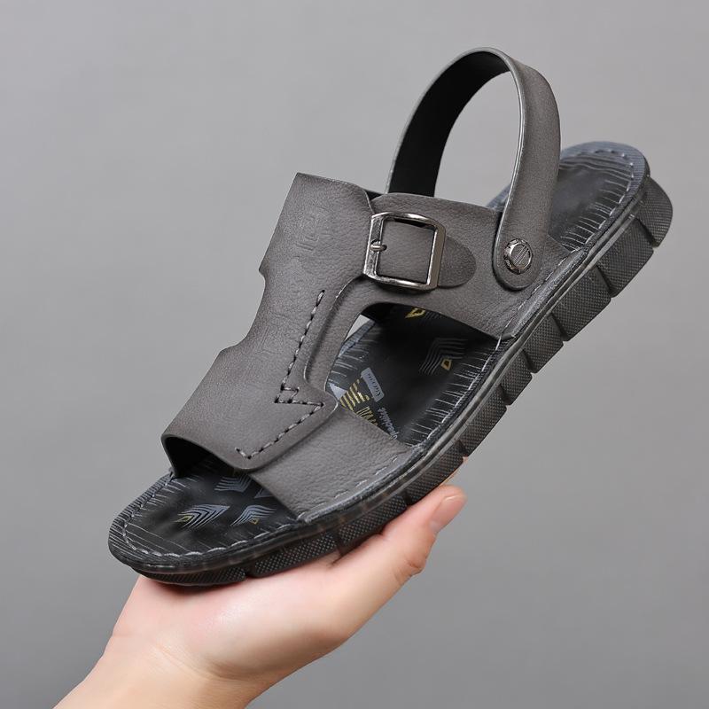 2025 new men's sandals leather casual soft sole soft surface men's beach shoes leather sandals men's outdoor slippers